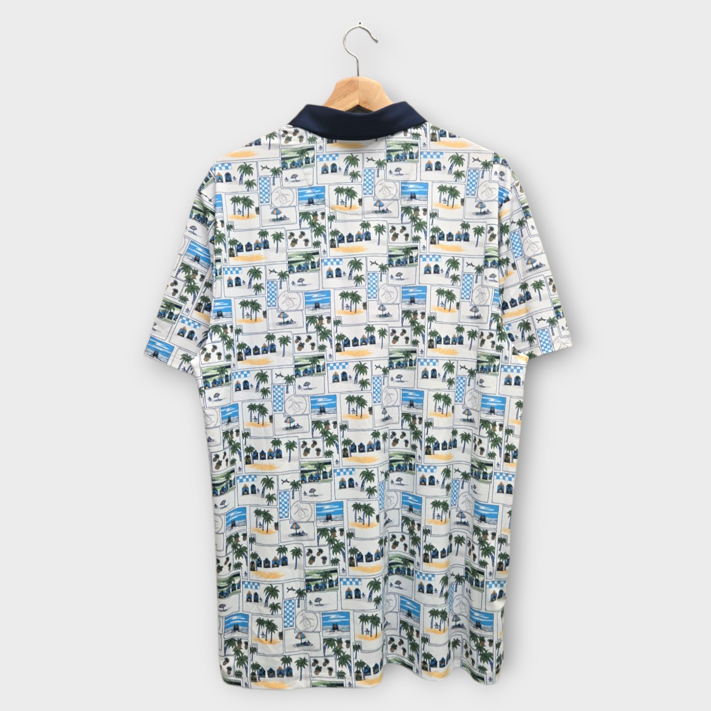 Original Penguin Golf Men's Polo Shirt Beach Club Print (White/Navy) - Large