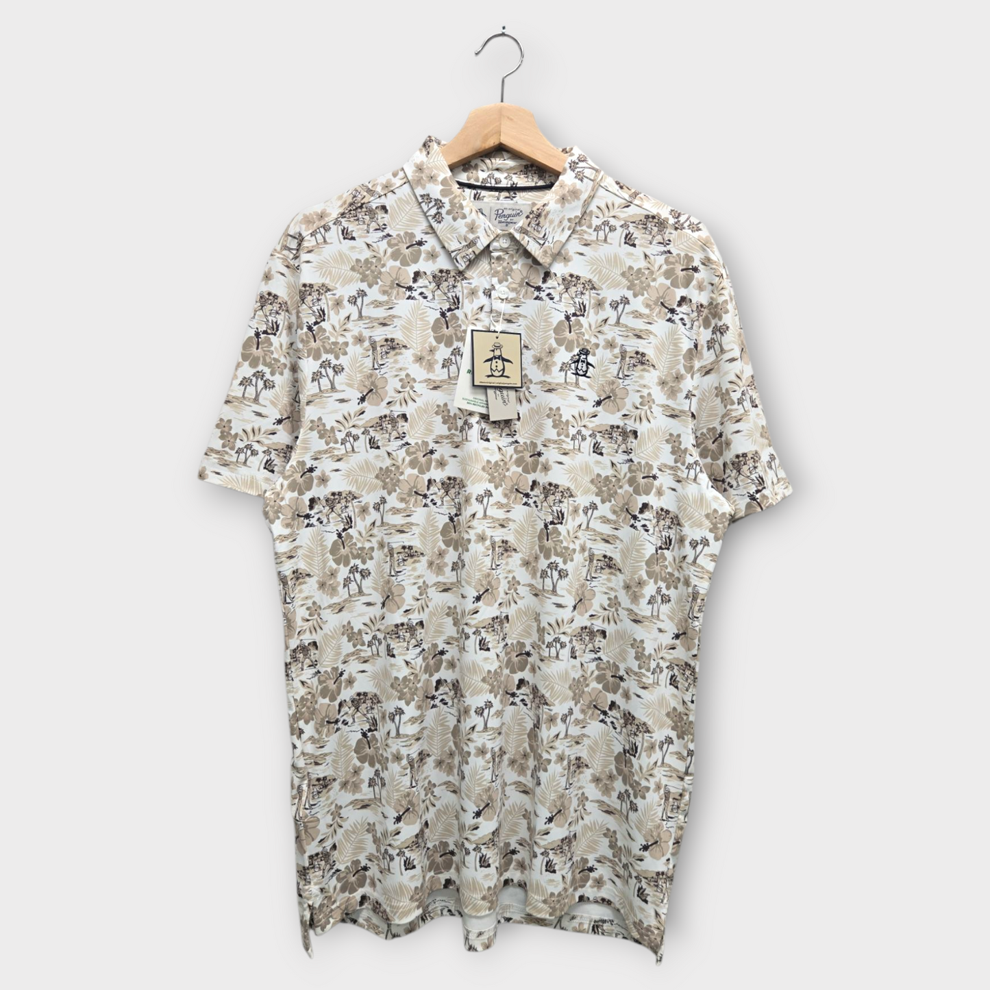 Original Penguin Golf Men's Polo Shirt Chi Chi Print (White/Brown) - Large