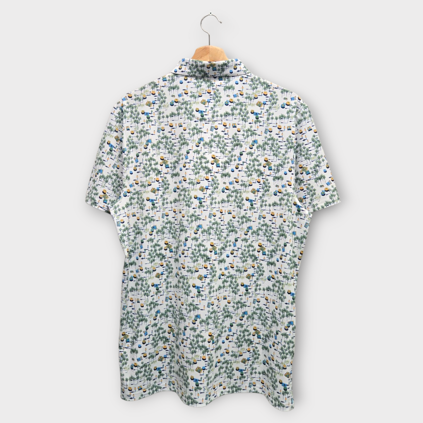 Original Penguin Golf Men's Polo Shirt Beach Club Print (White/Navy) - Medium