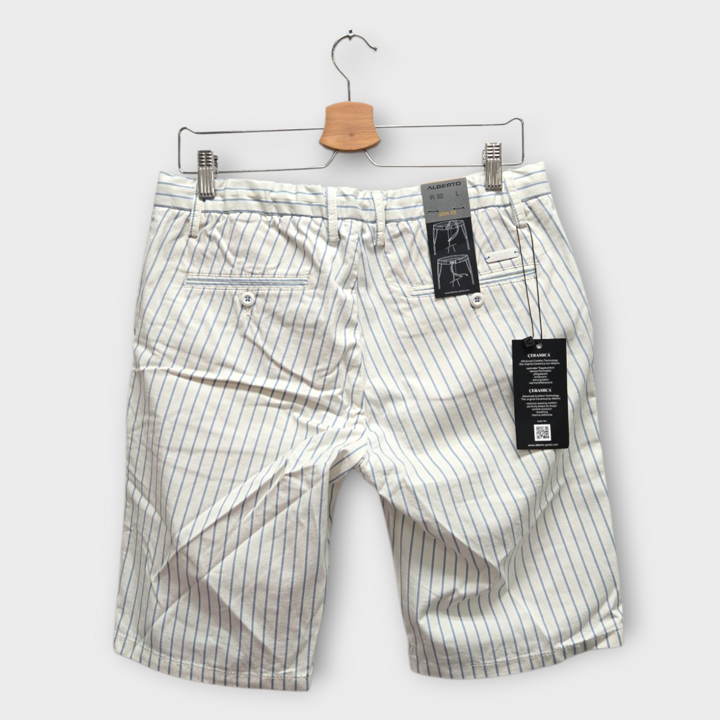Alberto Golf Men's Shorts Jump-K Stripe Slim Fit (White/Blue) - 32W