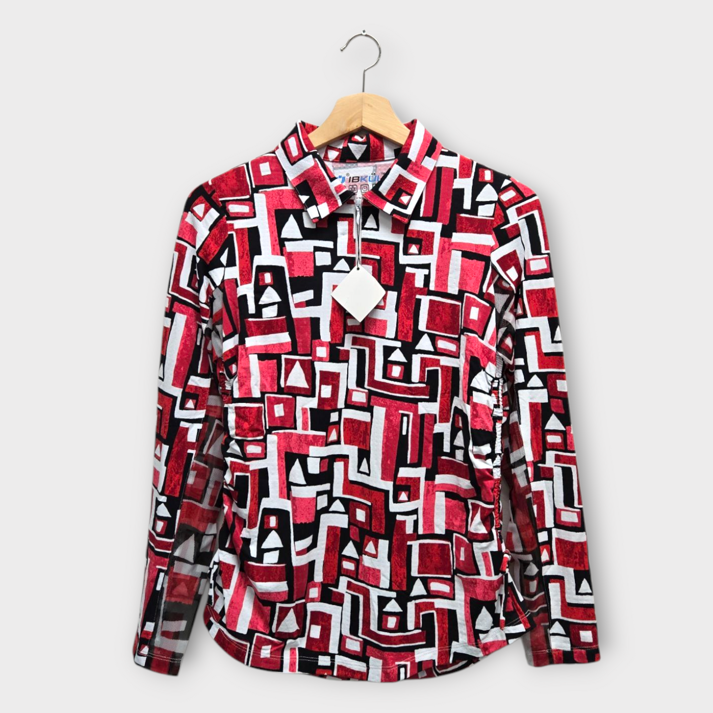 IBKUL Golf Women's Polo Shirt Geometric Abstract Print (Red/Black) - Small