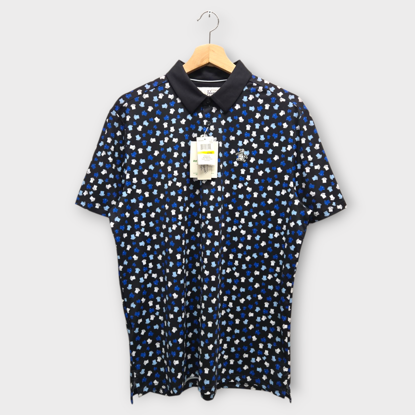 Original Penguin Golf Men's Polo Shirt Whimsical Earl (Black/Blue) - Medium