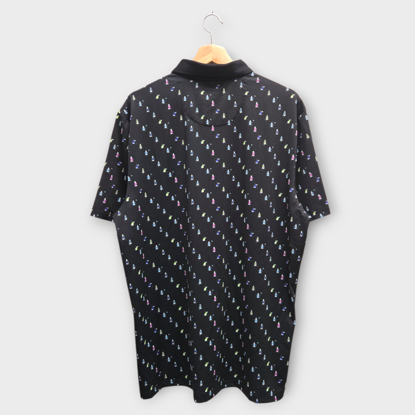 Original Penguin Golf Men's Polo Shirt Swinging Pete Print (Black) - X-Large