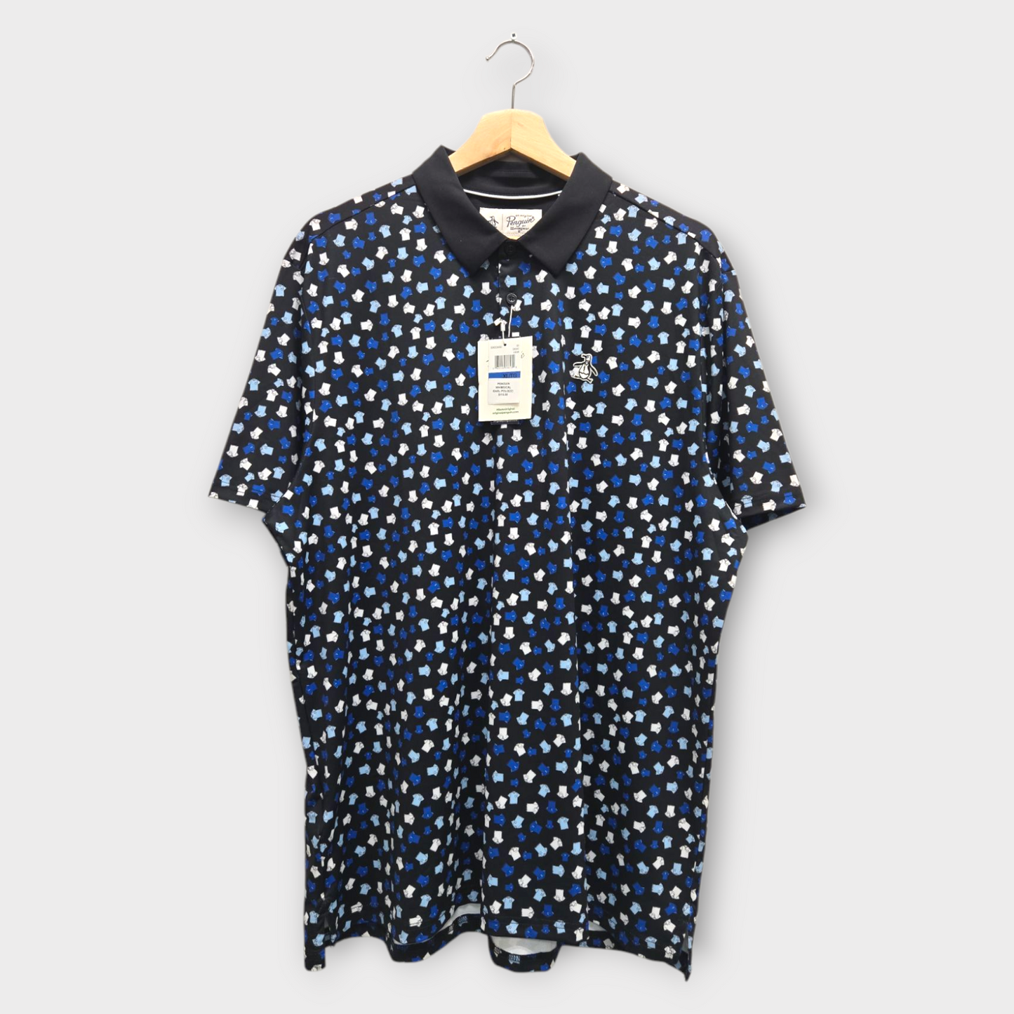 Original Penguin Golf Men's Polo Shirt Whimsical Earl (Black/Blue) - X-Large