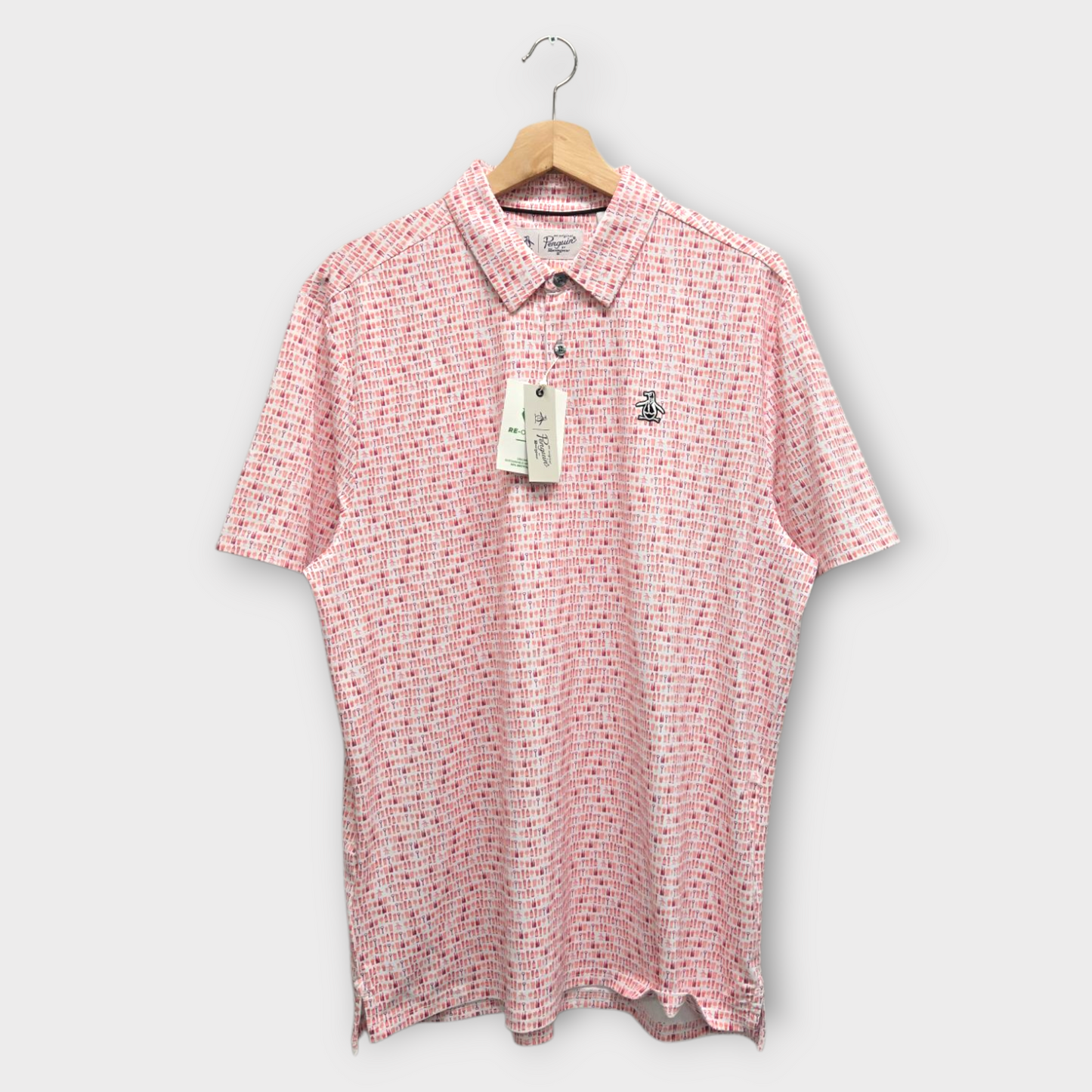 Original Penguin Golf Men's Polo Shirt Have A Beer Novelty Print (Red/White) - Large
