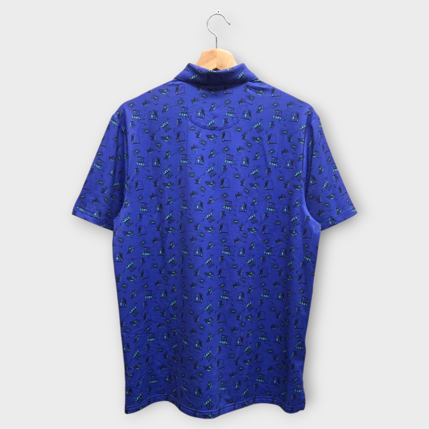Original Penguin Golf Men's Polo Shirt Retro Arcade Print (Purple/Black) - Small