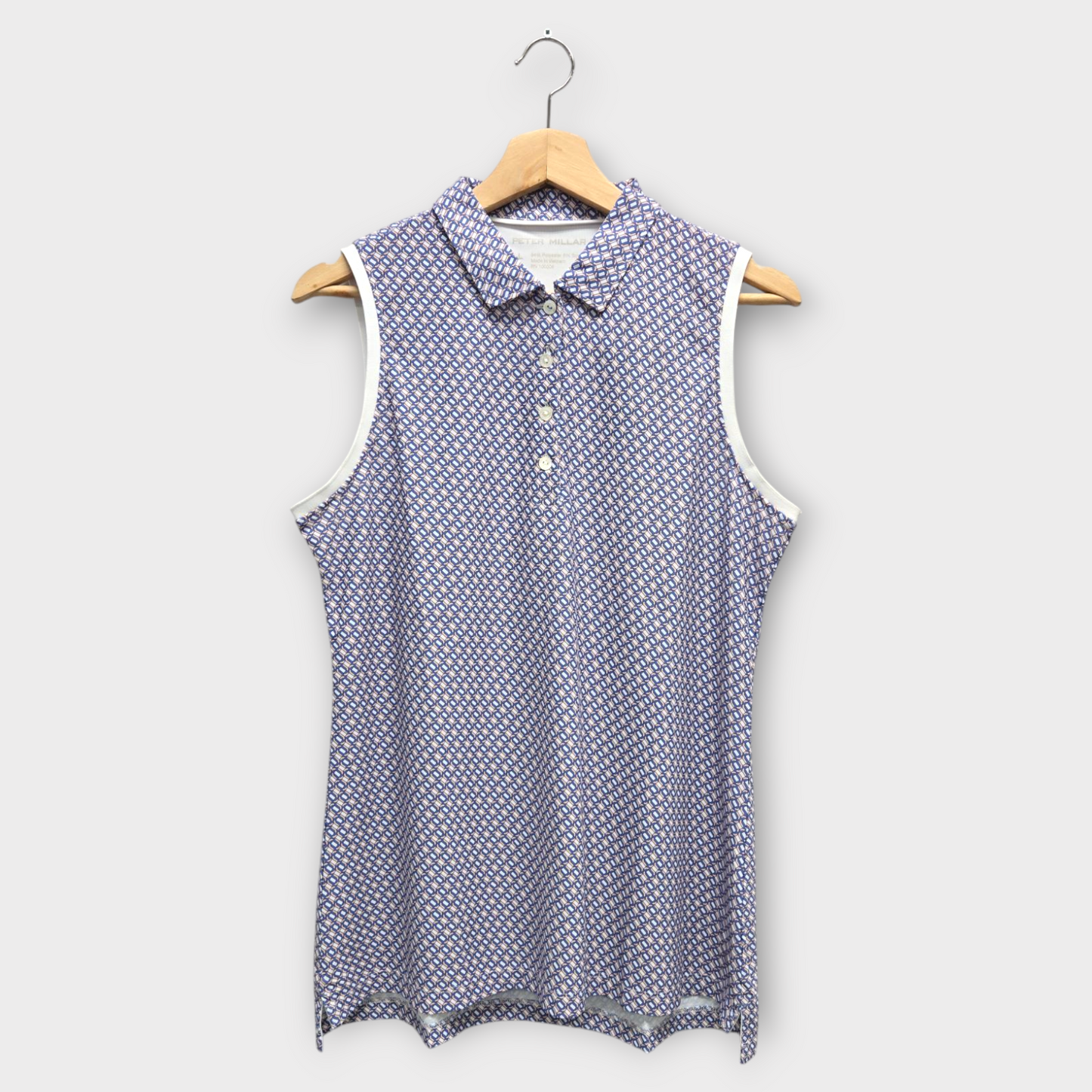 Peter Millar Women's Polo Shirt Sleeveless Printed (Blue/White) - Large