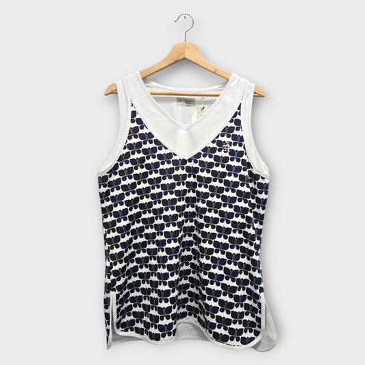 Original Penguin Tennis Women's Tank Top Butterfly Print (White/Navy) - X-Large