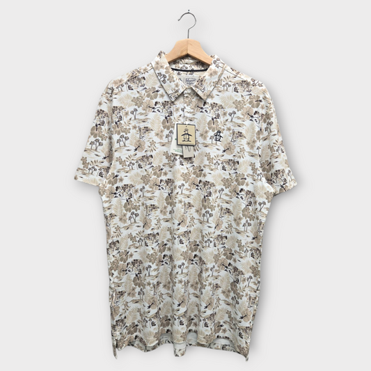 Original Penguin Golf Men's Polo Shirt Chi Chi Print (White/Brown) - Large