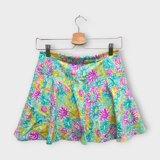 IBKUL Golf Women's Skort Floral Print (Green/Purple/Orange) - Small
