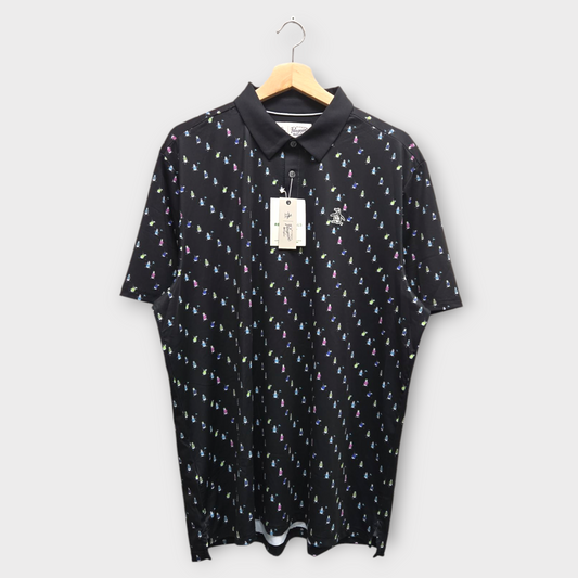 Original Penguin Golf Men's Polo Shirt Swinging Pete Print (Black) - X-Large