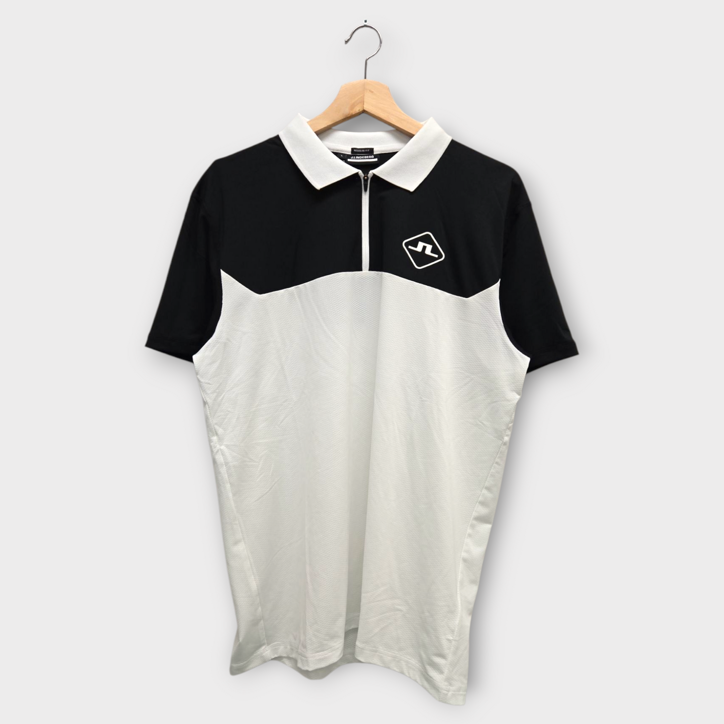 J.Lindeberg Golf Men's Polo Shirt Albin Regular Fit (White/Black) - Large
