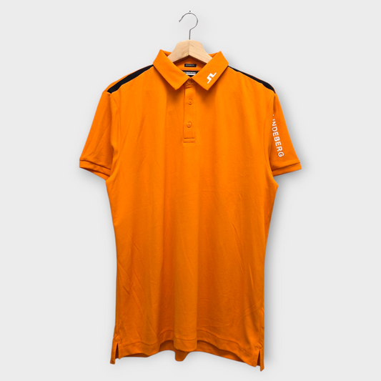 J.Lindeberg Golf Men's Polo Shirt Tour Regular Fit (Orange) - Medium