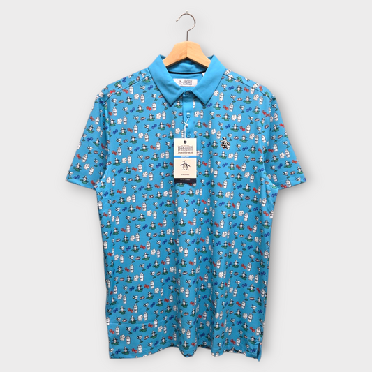 Original Penguin Golf Men's Polo Shirt Martini Print (Blue/White) - Medium