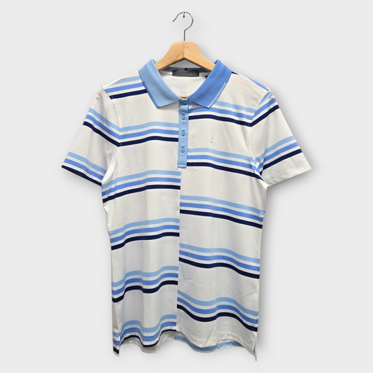 G/Fore Golf Women's Polo Shirt Offset Gradient Stripe (White/Blue) - Large