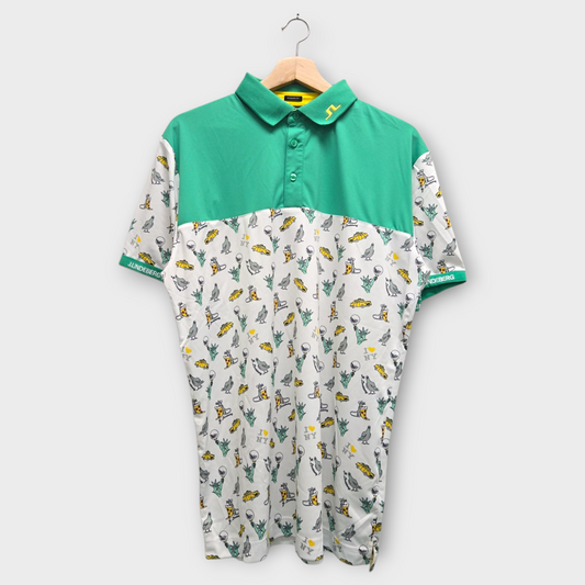 J.Lindeberg Golf Men's Polo Shirt Jeff Regular Fit (White/Green) - Medium