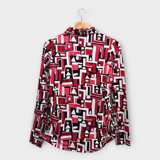 IBKUL Golf Women's Polo Shirt Geometric Abstract Print (Red/Black) - Small