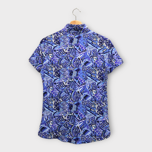 IBKUL Golf Women's Polo Shirt Fish Print (Purple/Blue) - Small