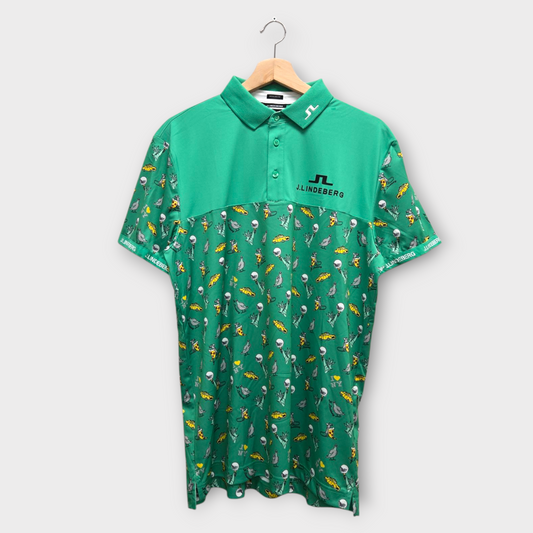 J.Lindeberg Golf Men's Polo Shirt Jeff Regular Fit (Green/Yellow) - Large