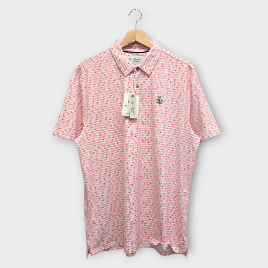 Original Penguin Golf Men's Polo Shirt Have A Beer Novelty Print (Red/White) - Large