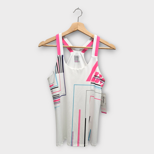 Lucky In Love Tennis Women's Tank Prep It Up w/Bra (White/Pink) - Medium